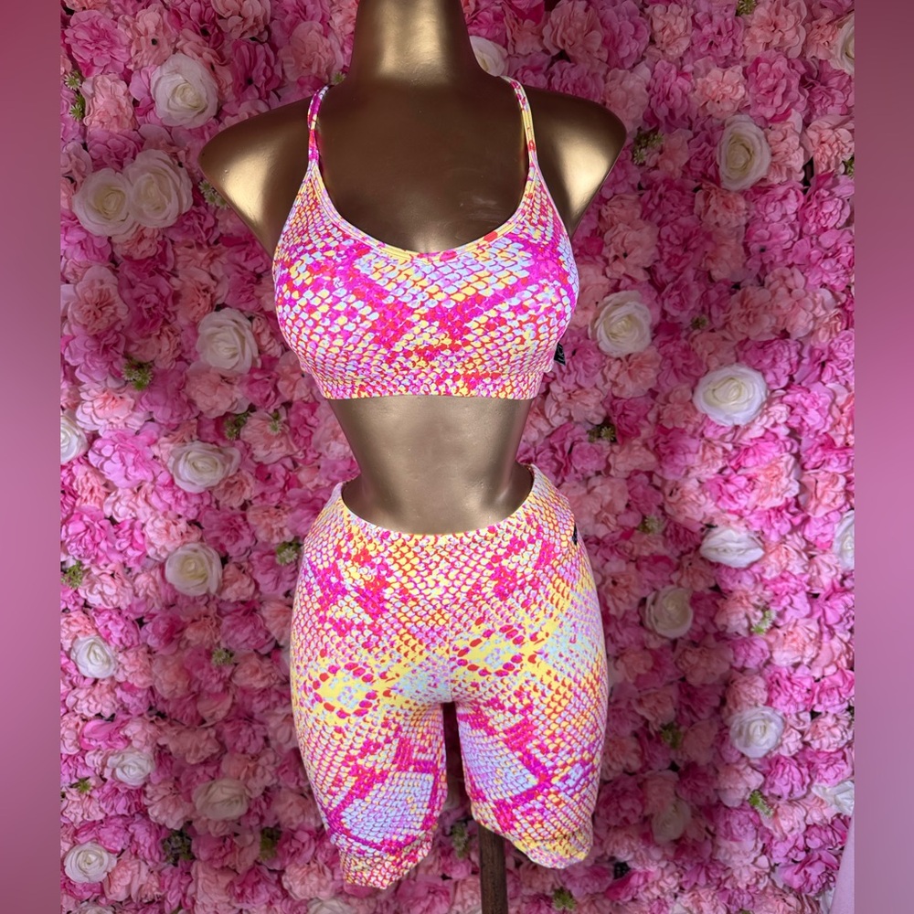 Vibrant Pink and Yellow Sports Bra